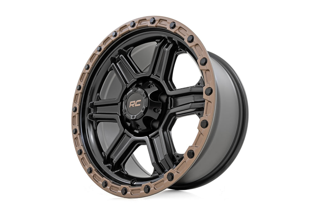 Rough Country 79 Series Wheel | One-Piece | Semi Gloss Black w/Bronze Ring | 15x8 | 5x5.5 | -19mm