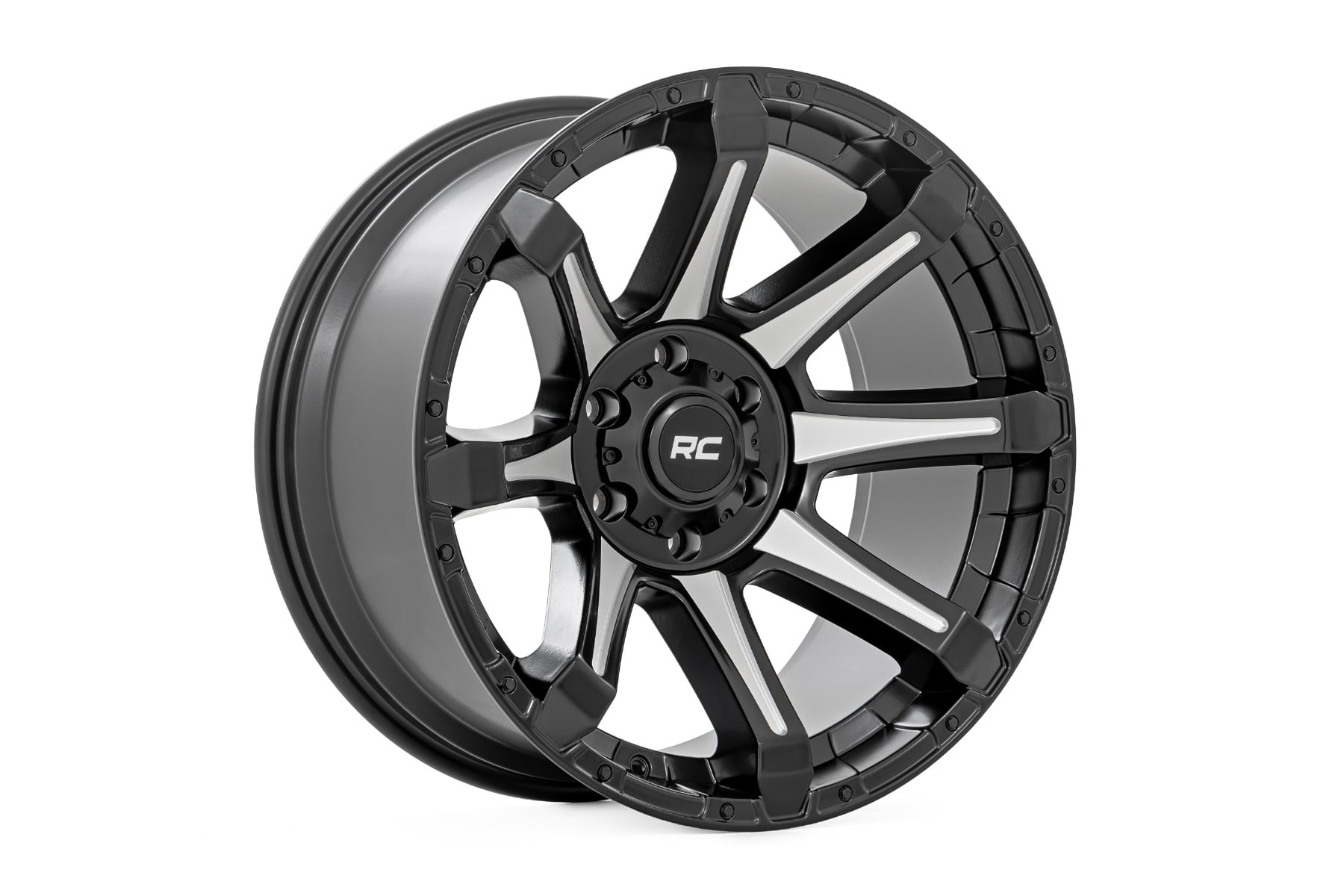 Rough Country 81 Series Wheel | One-Piece | Semi Gloss Black w/machined spokes | 20x9 | 5x5.5 | 0mm