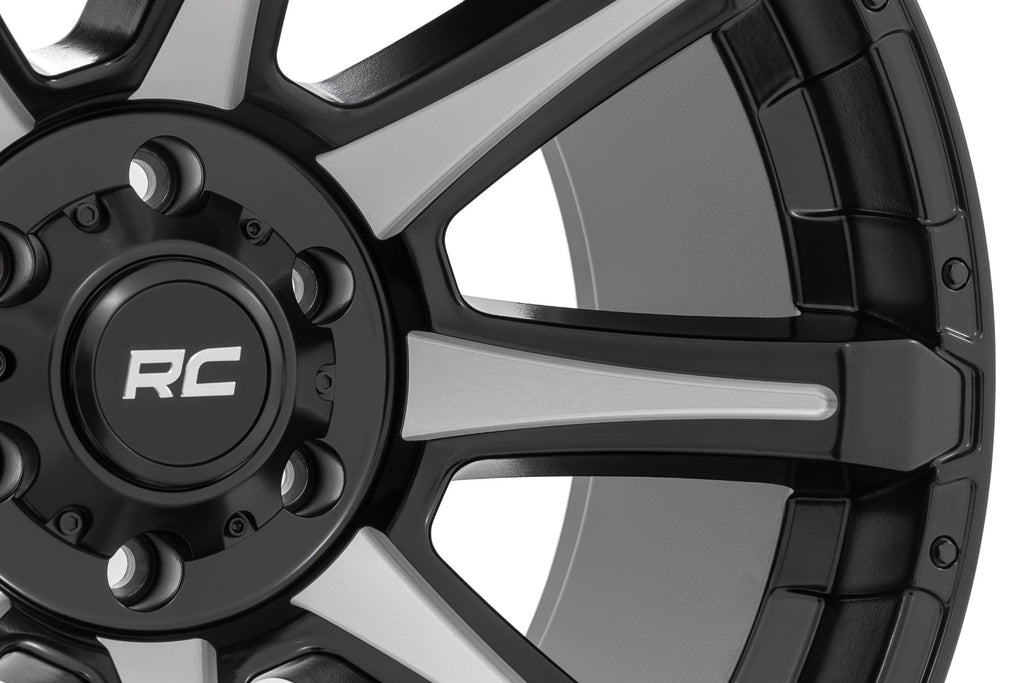 Rough Country 81 Series Wheel | One-Piece | Semi Gloss Black w/machined spokes | 20x9 | 8x180 | 0mm